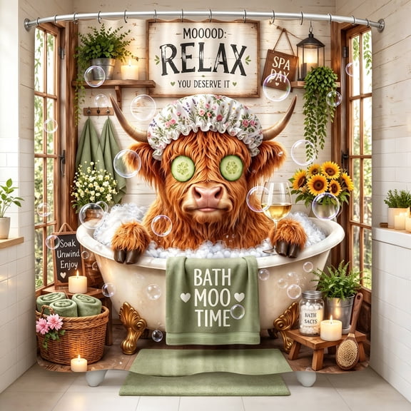 47X64inch Funny Highland Cow Shower Curtain Rustic Farmhouse Bathroom Decor Cute Fun Spa Cow Bath Time Waterproof Fabric Bathroom Shower Curtain Sets with Hooks Toilet Restroom Bathtub Bath Curtain