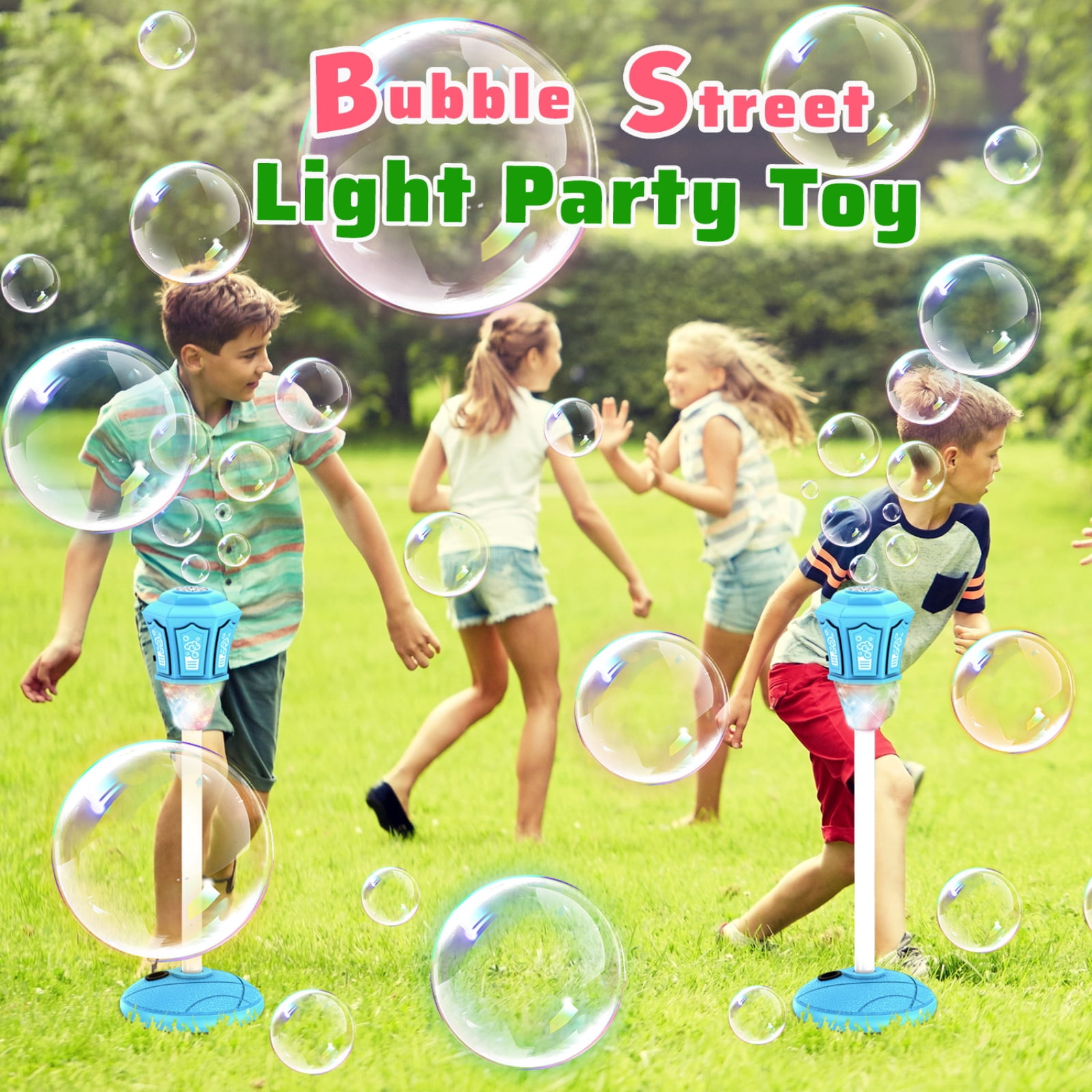 47in Bubble Torch Garden Lamp, Automatic Bubble Maker Stand Machine Rechargeable, with Night Light and Music, for Wedding Birthday Picnic Camping Party Pink