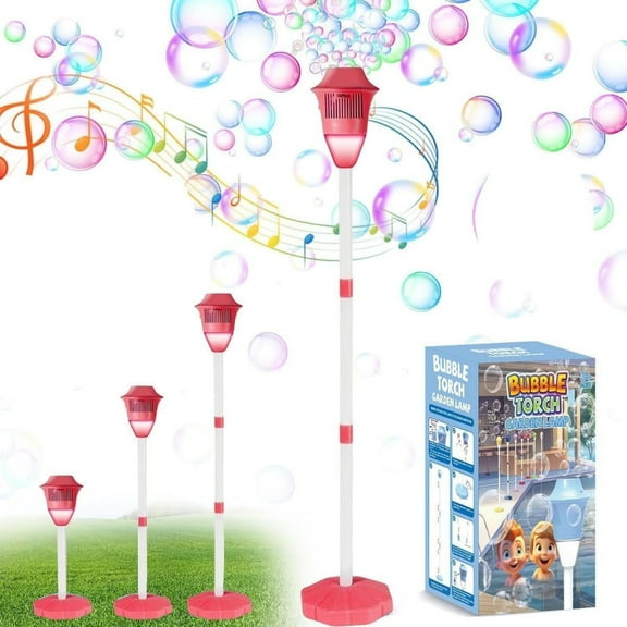 47in Bubble Torch Garden Lamp, Automatic Bubble Maker Stand Machine Rechargeable, with Night Light and Music, for Wedding Birthday Picnic Camping Party