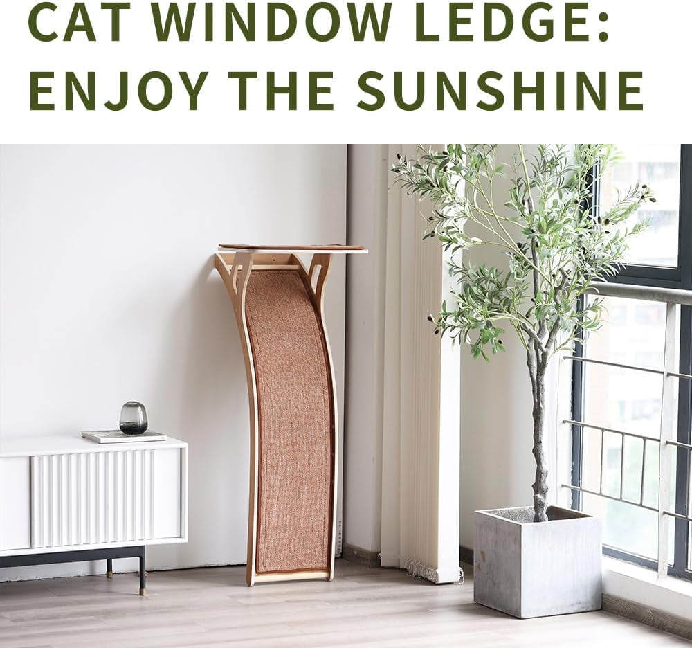 47in  Tree Tower with Window Perch and Suction Cups for Large Cats and Kittens - Sturdy Wood Scratching Post Indoor Furniture
