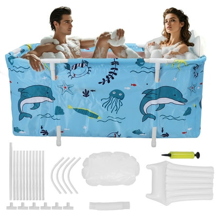 47in Foldable Bathtub Portable Soaking Bath Tub Ice Bathtub Hot Bathtub  Bathing Tub for 2 Person With Back Pad for Shower Stall,Thickening with Thermal Foam to Keep