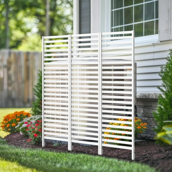 47in H x 48in W Air Conditioner Fence Privacy Screen, Pool Equipment Enclosure Trash Garbage Can Hider Outdoor for AC Outside Units Garden Balcony Patio, White
