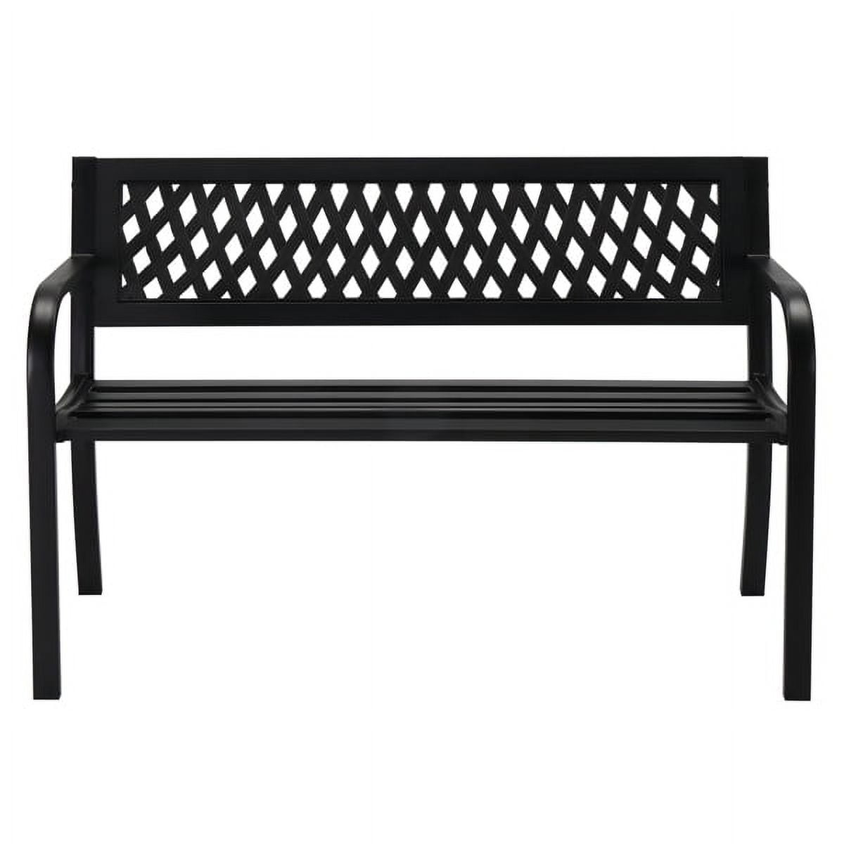 47in PVC Mesh Backrest Outdoor Iron Bench for Garden Patio Black