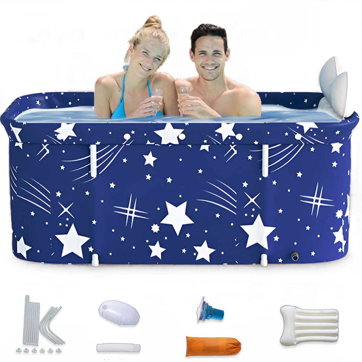 47in Large Portable Folding Bathtub, Hot & Cold Soaking Bath tub, Starry Blue(SolarSoda)