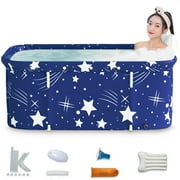 47in Large Portable Folding Bathtub, Hot & Cold Soaking Bath tub, Starry Blue(SolarSoda)