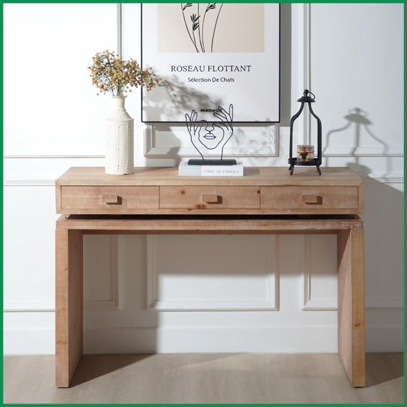 47in Rustic Wood Coffee Table with 3 Drawers – Spacious Storage for Entryways & Living Rooms, Versatile Farmhouse/Modern Design