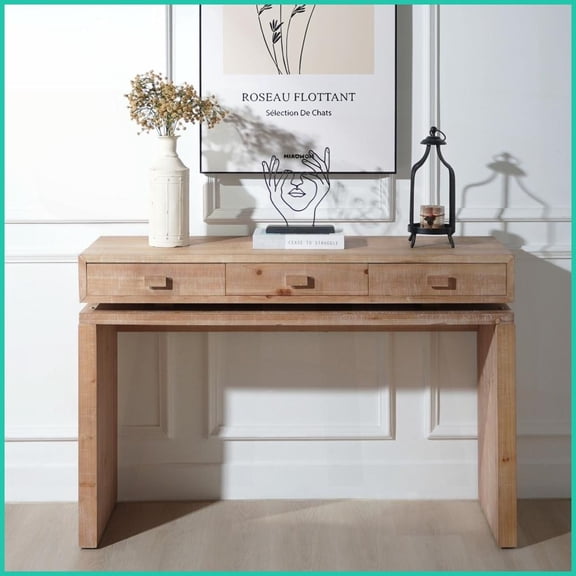 47in Rustic Wood Coffee Table with 3 Drawers - Space-Saving for Entryways & Hallways