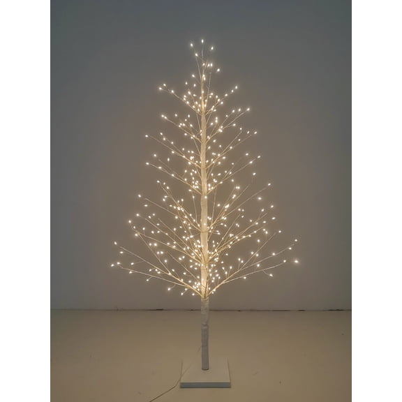 Hi-Line Gifts Pre-Lit White Artificial Birch Twig Tree - 4' - Warm White LED Lights