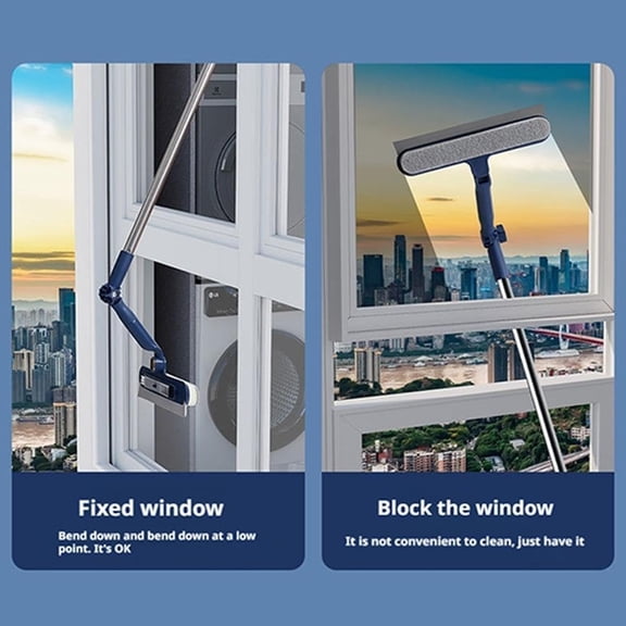 47in Window Squeegee with Extension Pole, 4-in-1 Telescopic Window Cleaner Tool with 2-Stage Telescoping Pole,Professional Window Washing Equipment with Bendable Head