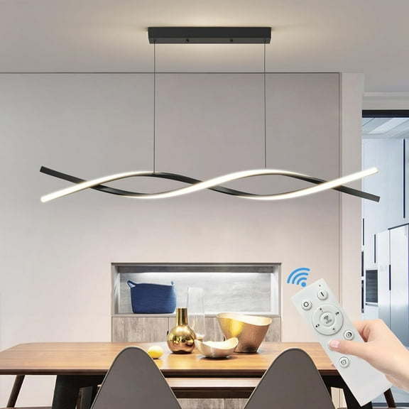 47inch Black Chandelier Modern Ceiling Wave Pendant Light Fixtures Hanging LED Color Temperature and Height Adjustable Chandeliers for Dining Room, Living Room, Bedroom, Kitchen, Island