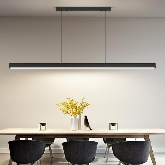 47inch Black Chandelier Modern LED Linear Ceiling Pendant Light Fixtures Hanging Color Temperature and Height Adjustable Pool Table Light for Dining Room Kitchen Island