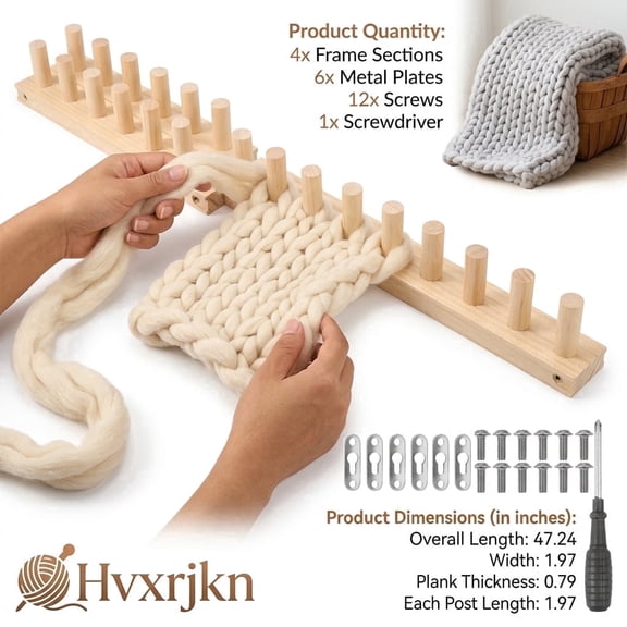 47" Chunky Blanket Loom, Adjustable Wooden Weaving Frame for DIY Hand Knitting, No Needles Required, Beginner Friendly