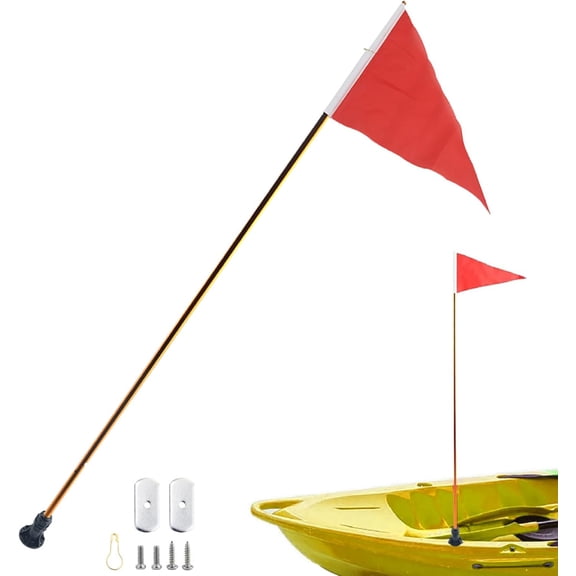 47inch High Visibility Kayak Safety Flag with Track Mount, Foldable Stable Base Boat Flag for Dinghy Yacht and Canoe Use