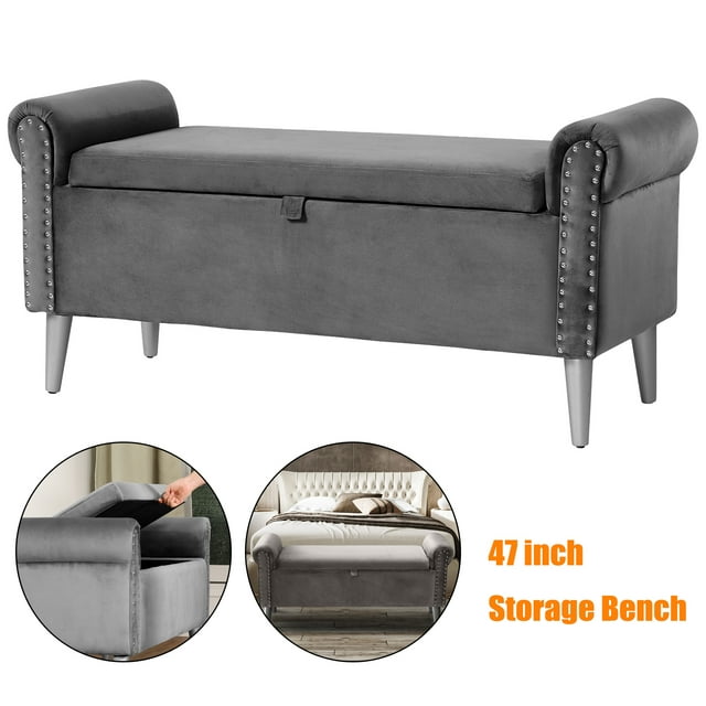 47inch Long Storage Bench for Bedroom End of Bed Ottoman Velvet