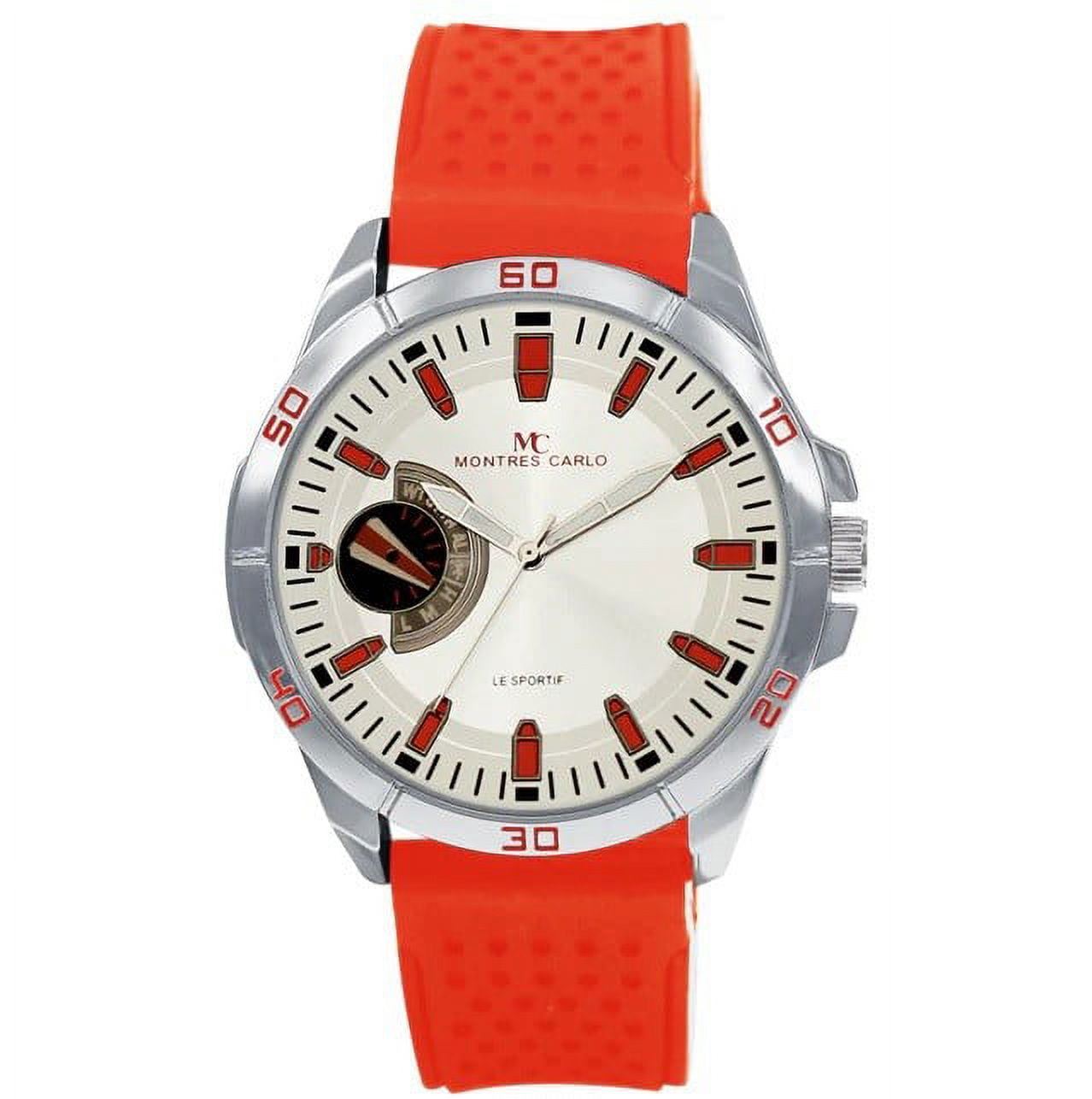 47mm Montres Carlo Men s Fashion Sports Silicone Band Analog Quartz Dress Watch Silver Orange