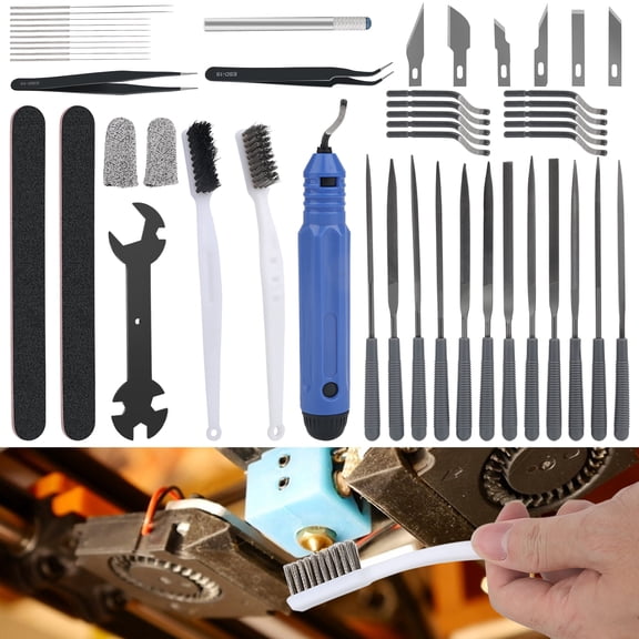 47pcs 3D Printer Tool Kit, Deburring Tool Set with Nozzle Cleaning Needles, Hand Files, Tweezers, Brushes and Utility Knife for 3D Print Finishing & Cleaning