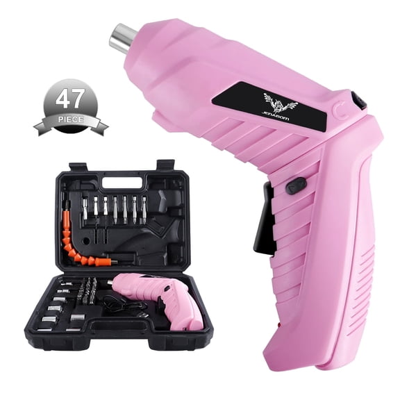 47pcs Pink Cordless Electric Screwdriver USB Charging Portable Electric Screwdriver Rotatable with LED Light Multi-functional Home Electric Repair Tool Kit