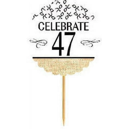 47th Birthday / Anniversary Novelty Burlap Cupcake Decoration Picks -12pack