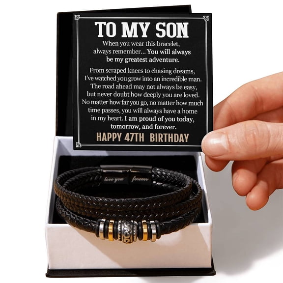 47th Birthday Gift for Son, Happy 47th Birthday Bracelet for Son Style: Two Tone Box