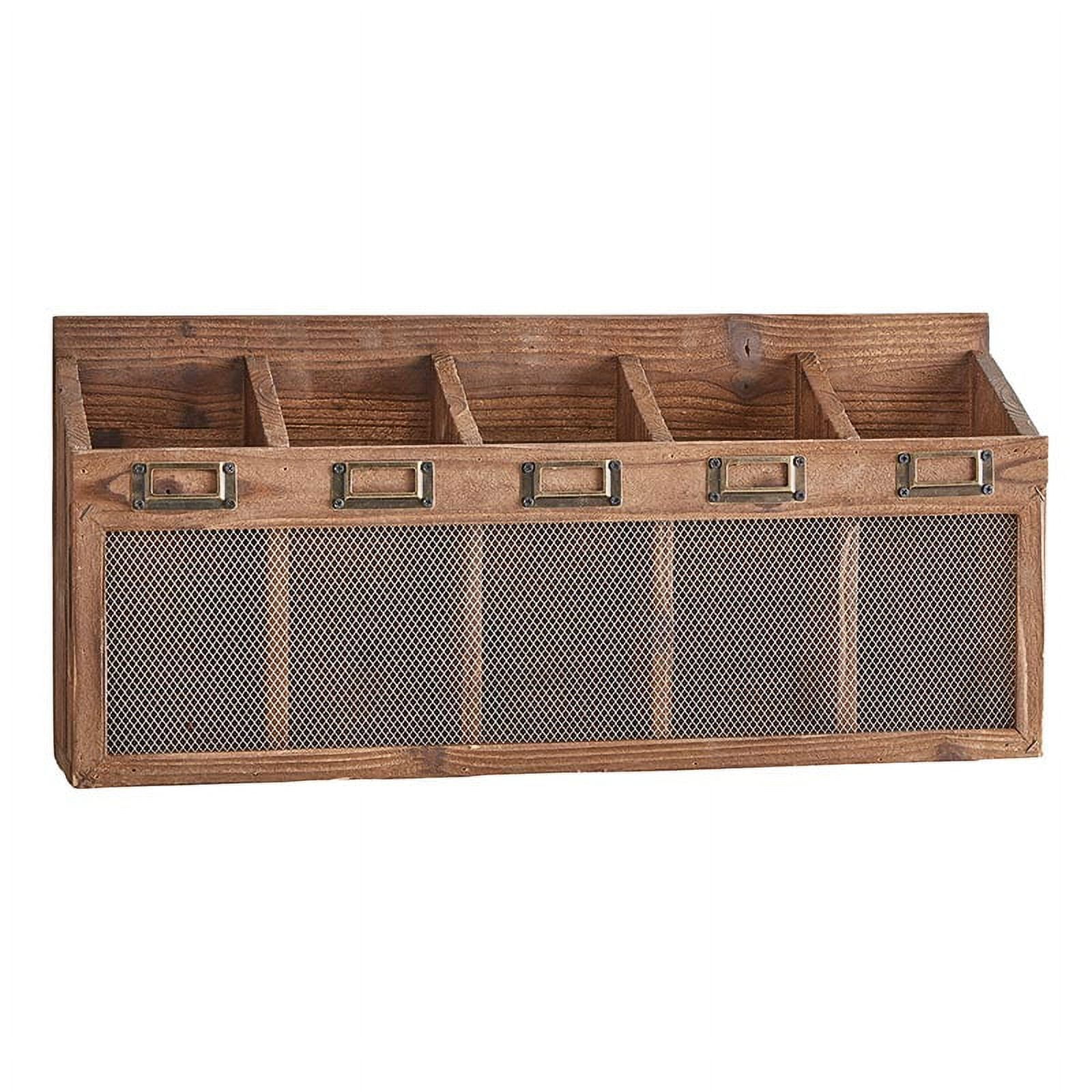 Rustic Fir Wood Five-Slot Wall Organizer with Metal Labels