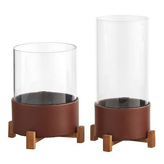47th & Main CMR918 Glass Vase Faux Leather - Set Of 2