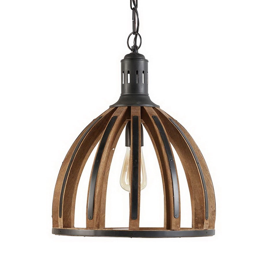Natural Wood and Iron Pendant Light Fixture, 18" Diameter