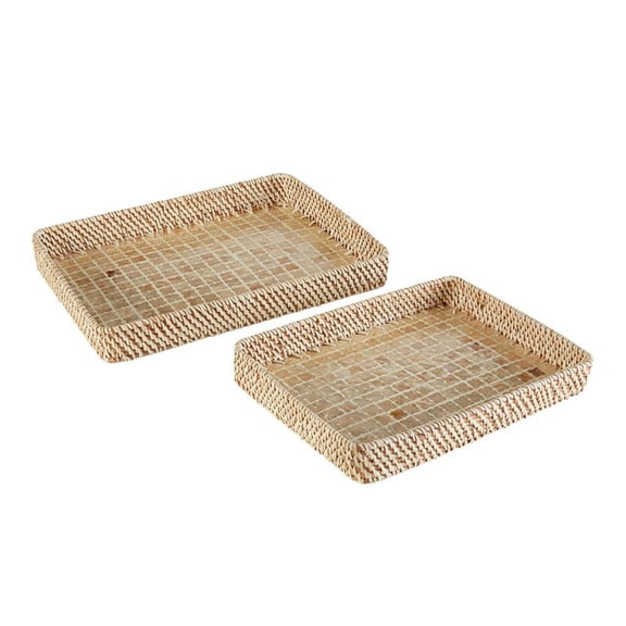 47th & Main Woven Rattan Capiz Shell Inlay Basket Tray Home Dcor for Table, Set of 2, Geometric