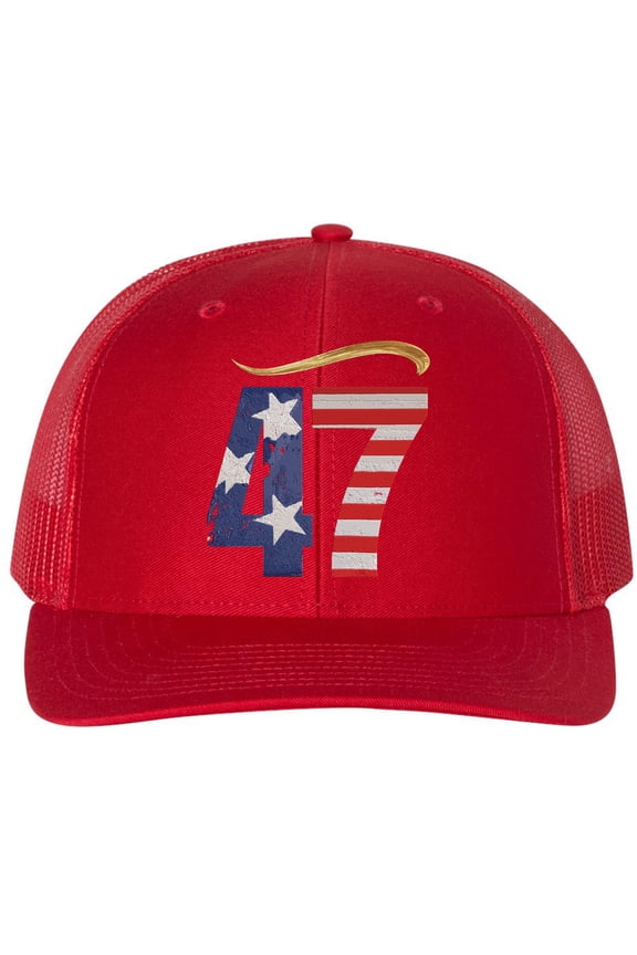 47th President of America Embroidered Trucker Hat Trump American Flag Mesh Back Unisex Cap MAGA Hat for Trump Supporters