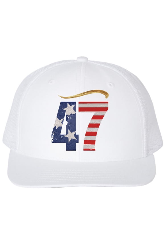 47th President of America Embroidered Trucker Hat Trump American Flag Mesh Back Unisex Cap MAGA Hat for Trump Supporters