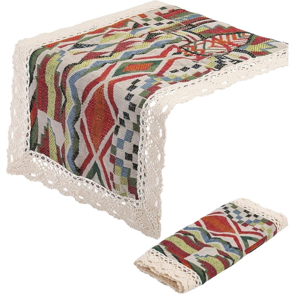 47x12Inch Rectangle Geometric Pattern Burlap Table Runner Cloth for Home Dining Living Room Table Decorations Dark Red Red DIY