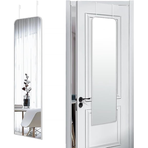 47x14 Mirror Full Length Door Wall Mounted Alloy Metal Frame Dressing Make-up Save Space Half Mirrors for Entryway Bedroom Bathroom Living Room inch