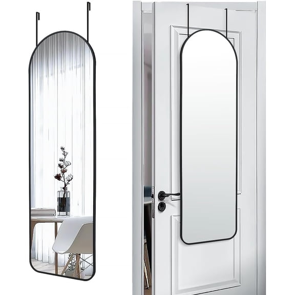 47x14 Mirror Full Length Door or Wall Mounted Metal Frame Arch Mirrors for Entryway Bedroom Bathroom Dressing Living Room 14 inch Black