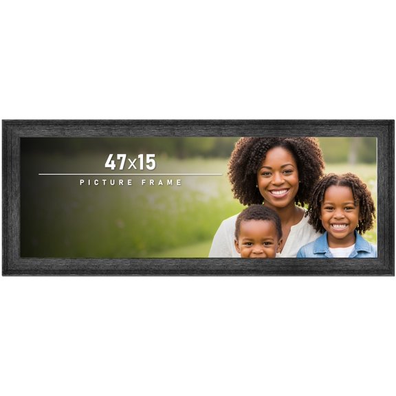 47x15 Frame Black Rustic Barnwood Solid Wood Picture Frame | 1.5 Inch Moulding Width | Includes UV