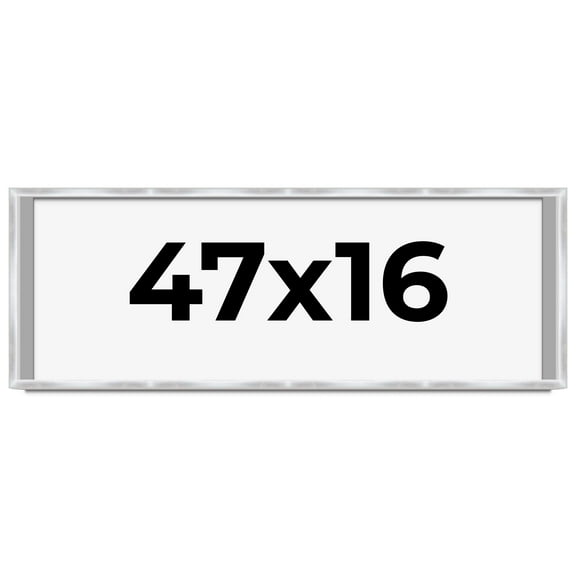 47x16 Frame Silver Whitewashed Wood Grain Solid Wood Shadow Box | 0.75 Inch Moulding Width | 0.75