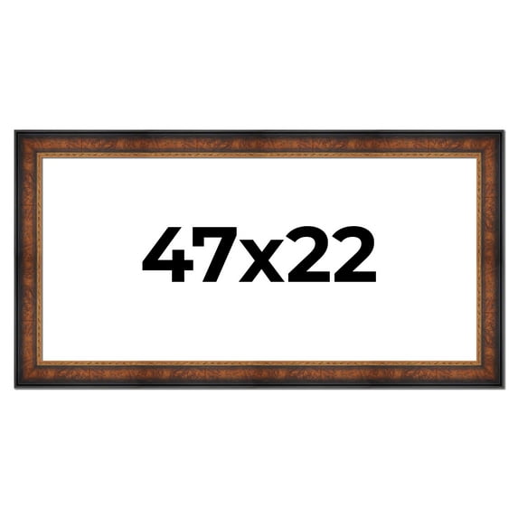 47x22 Frame Brown Walnut Gold Ornate Trim Solid Wood Plein Air Picture Frame | 3 Inch Moulding