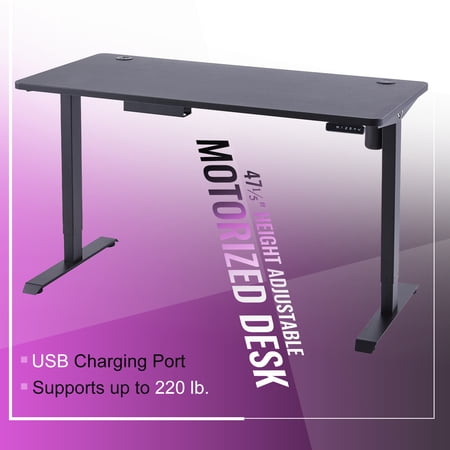 47x24 Sit Stand Gaming Desk with Charging Station for Home Office, Black