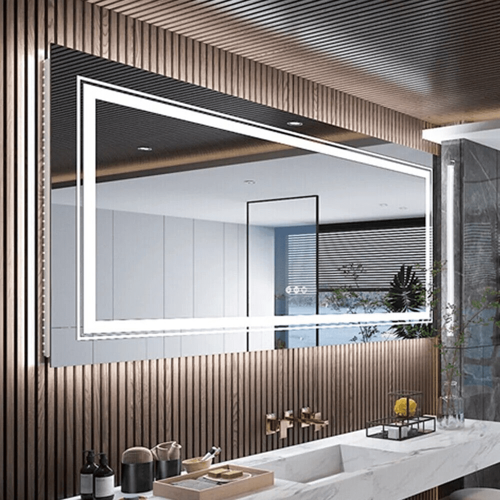 47x24 inch Large LED Wall Mirror Bathroom Mirrors Front Light and Backlit Stepless Dimmable Anti-Fog Memory Makeup Mirror