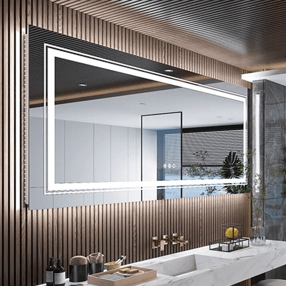 47x24 inch Large LED Wall Mirror Bathroom Mirrors Front Light and Backlit Stepless Dimmable Anti-Fog Memory Makeup Mirror