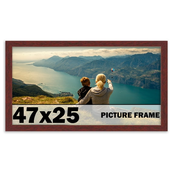 47x25 Frame Brown Mahogany Solid Wood Picture Frame Includes UV Acrylic Plexiglass, Acid Free Foam