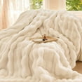thumbnail image 1 of 47x79 Inch Faux Rabbit Fur Throw Blanket - Fluffy Plush Bubble Blanket for Couch, Bed & Sofa, Super Soft Cozy Home Decor in Cream White, 1 of 7