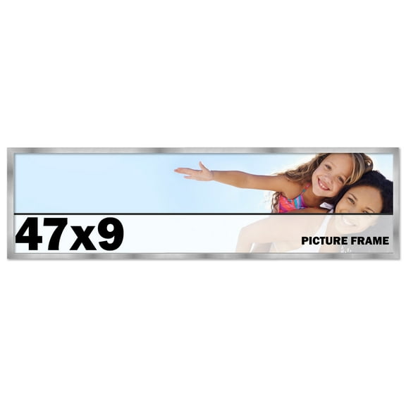 47x9 Frame Silver Stainless Steel Solid Wood Picture Frame | 0.75 Inch Moulding Width | Includes UV