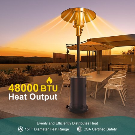 48,000 BTU Portable Propane Patio Heater – 2-Layer Outdoor Heater with Wheels, Flat Top Table, Triple Safety & ETL Certified for Patio, Backyard, Porch