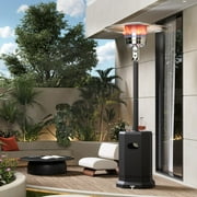 50,000 BTU Propane Patio Heater, Outdoor Heater with Table Design, 2025 Upgrade Stainless Steel Burner, and Wheels, Portable Heater for Home and Commercial, Gray