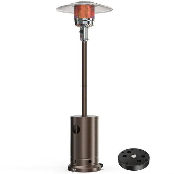 48,000 Btu Propane Patio Heater with Sand Box,Table,Double-Layer Stainless Steel Burner and Safety Protection System,Outdoor Heater with Wheels for Home&Commercial Use In Backyard,Garden,Brown Iron