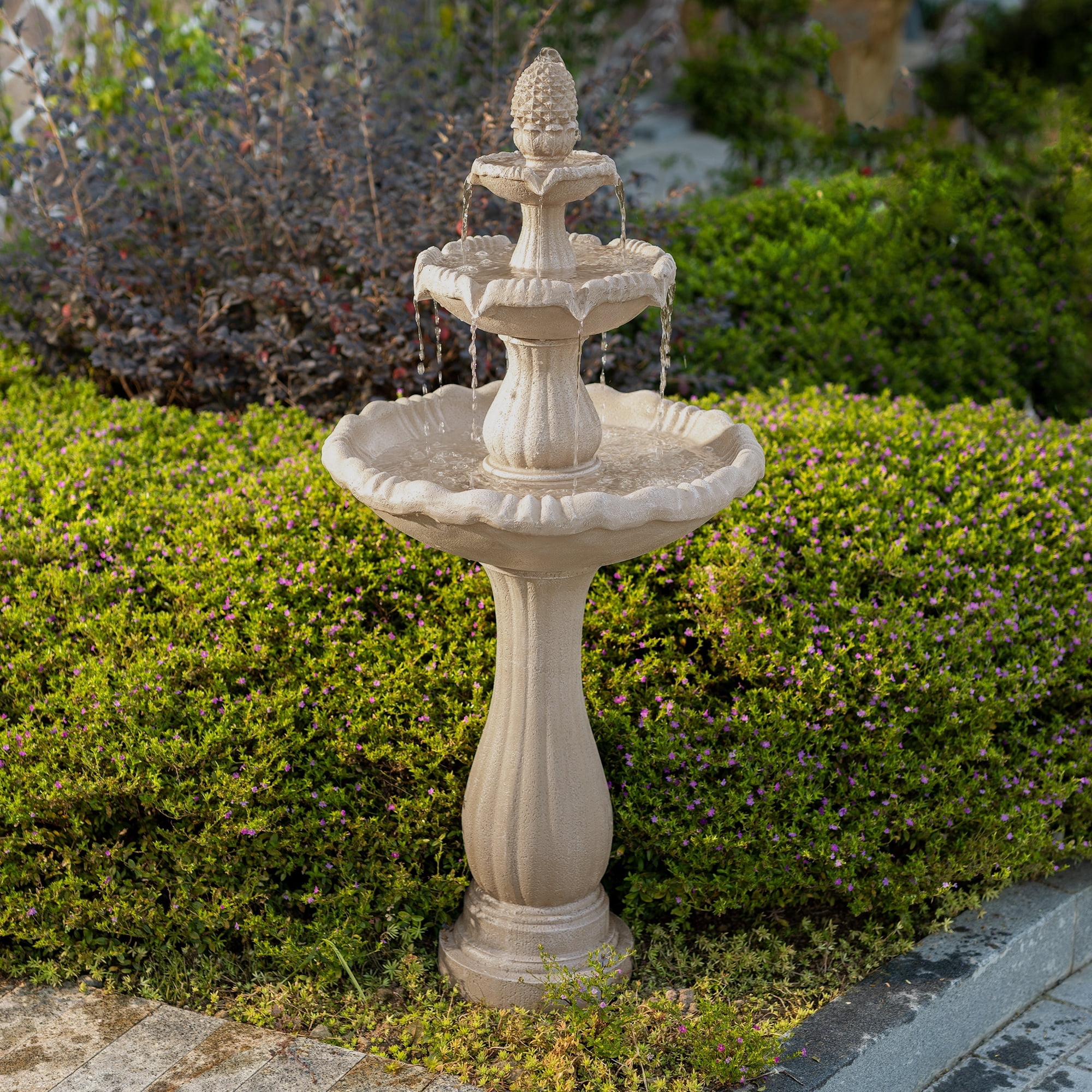 48.03" Outdoor Water Fountain, 3-Tiers water feature Outdoor Freestanding Waterfall Fountains for Garden, Patio