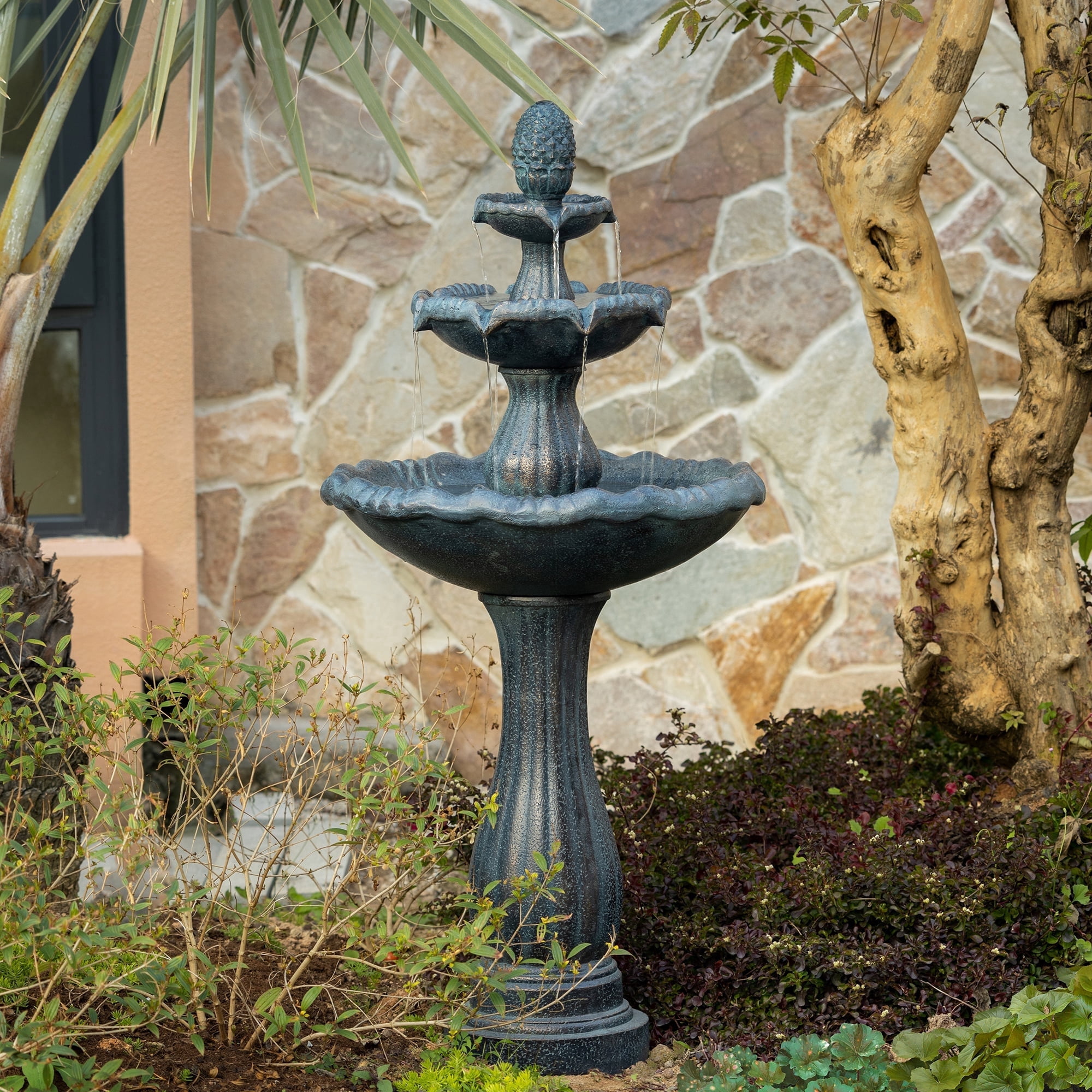 48.03" Outdoor Water Fountain, 3-Tiers water feature Outdoor Freestanding Waterfall Fountains for Garden, Patio
