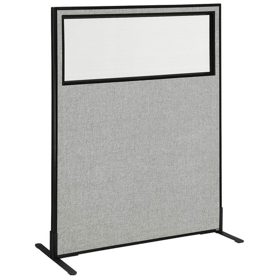 48-1/4"W x 60"H Freestanding Office Partition Panel with Partial Window, Gray