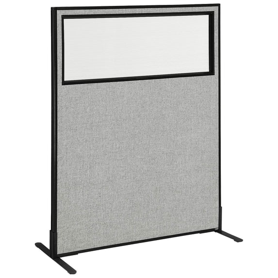 48-1/4"W x 60"H Freestanding Office Partition Panel with Partial Window, Gray