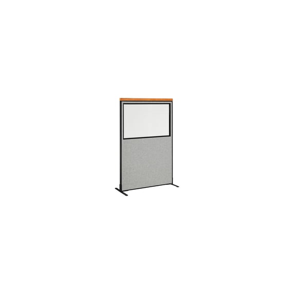 48-1/4"W x 97-1/2"H Deluxe Freestanding Office Partition Panel with Partial Window, Gray