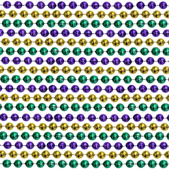 48" 12mm Round Metallic Purple, Gold and Green Mardi Gras Beads - Dozen (12 Necklaces)